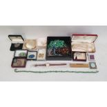 Large quantity of costume jewellery to include bead necklaces, brooches, compacts, jewellery box,