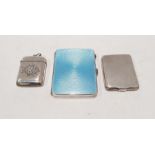 Silver and enamel cigarette case with gilt washed interior, a silver vesta case and one further