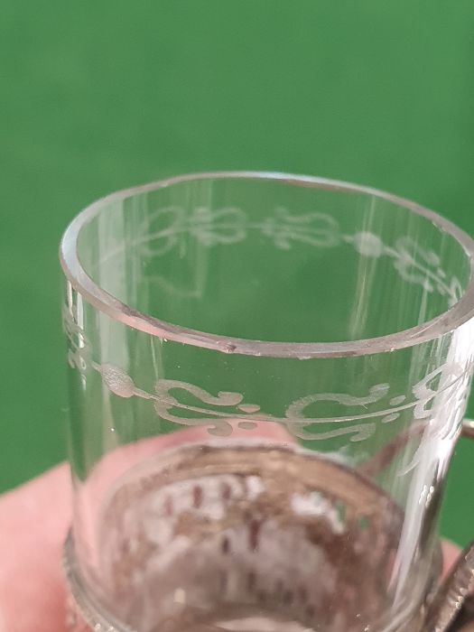 Possibly German glass shot glasses with silver mounts and handles, indistinctly marked to base ( - Image 6 of 11