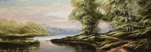 David James (20th century) Oil on canvas Landscape, signed lower left, 120cm x 44cm