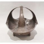 Victorian silver Christmas sweetmeat basket with engraved mistletoe decoration to the triform handle