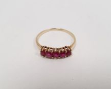 14ct gold and pink stone ring set five pink stones, .585 mark