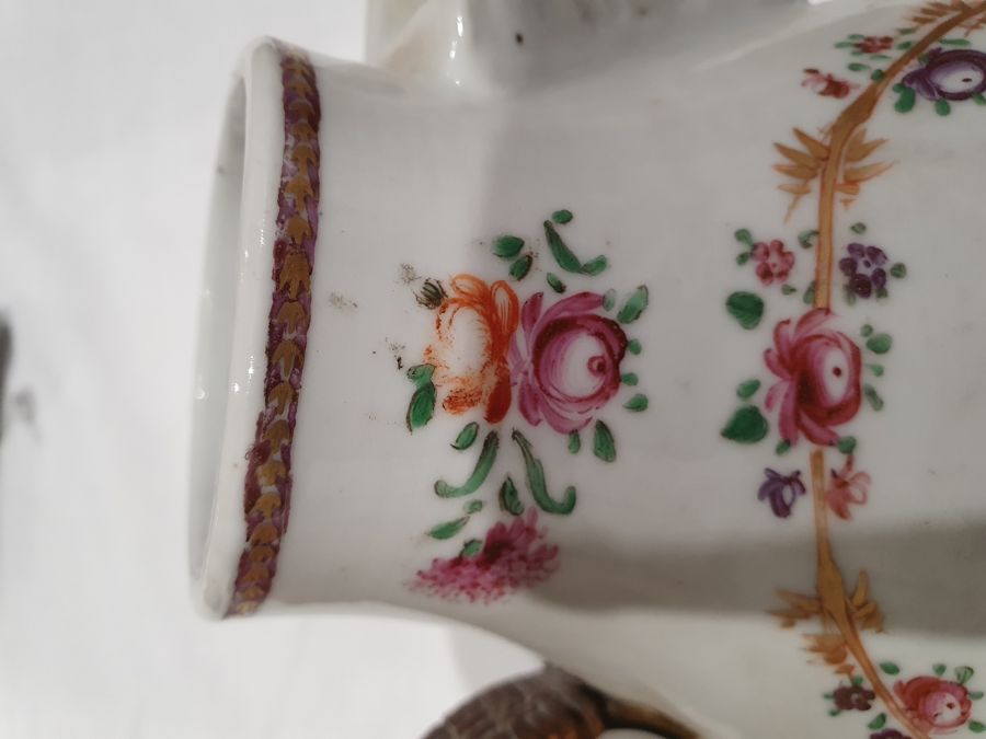 Chinese export porcelain covered jug of baluster shape with shell spout, all painted in famille rose - Image 18 of 42