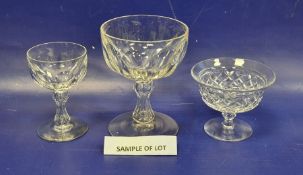 Set of five Stuart crystal sundae dishes and assorted cut drinking glasses to include wine