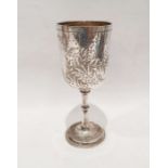 Edward VII silver goblet with engraved floral decoration, on stand to circular foot, London 1901,