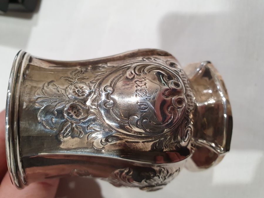 Victorian silver christening mug, baluster shaped, panelled with floral repousse, scroll handle, - Image 6 of 12