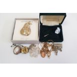Antique silver and citrine brooch, oblong sterling silver filigree Pendant, Liz Claiborne pear