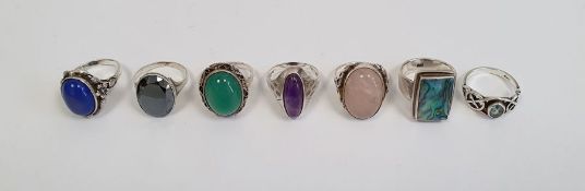 Seven various silver hardstone-set rings (7)
