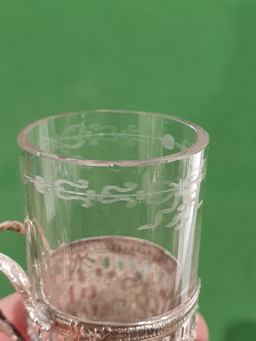 Possibly German glass shot glasses with silver mounts and handles, indistinctly marked to base ( - Image 8 of 11