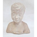 Pottery bust of the Christ Child after Desiderio da Settignano, 30cm high x 27cm wide