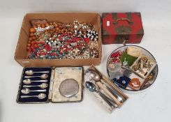 One box to include decorative red box with novelty turtle lock, clip on earrings, beaded necklace,