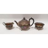 Late Victorian silver three-piece tea service to include teapot, sugar bowl and milk jug, in