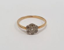 18ct gold and diamond cluster ring, collet-set with seven tiny diamonds in flowerhead, gross