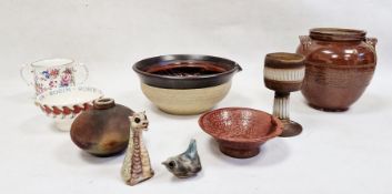 Large studio pottery bowl with lip, Raku 'Eeles' pottery vase, Emma Bridgwater robin bowl and