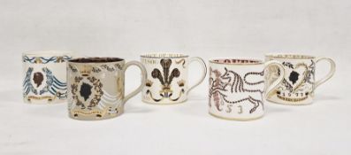 Five Wedgwood commemorative mugs viz:- Queen Elizabeth II Coronation 1953, Prince Charles's