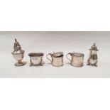 Silver cruet items to include pepper and salts, mustard, etc, various dates and makers, 3.8ozt