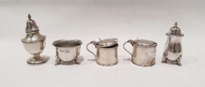 Silver cruet items to include pepper and salts, mustard, etc, various dates and makers, 3.8ozt