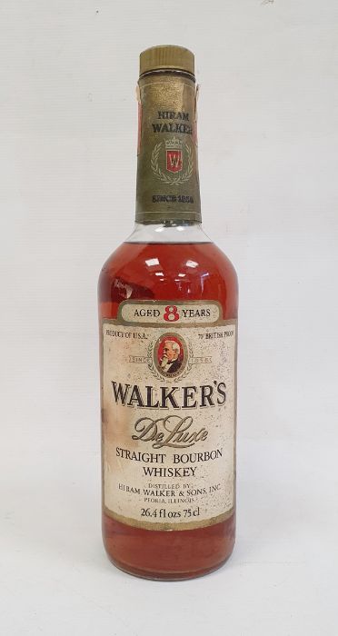 Bottle of Walkers De Luxe Straight Bourbon Whisky, aged 8 years, 26.4 fl ozs