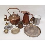 Electroplated and copper wares to include kettle, ewer, flatware, etc