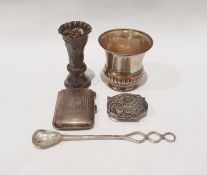 Various silverware to include cigarette case with engine-turned decoration, silver beaker,