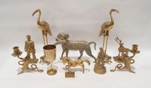 Brassware to include candlesticks and decorative animal models, etc (1 box)