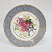 19th century Sevres porcelain plate, floral and inscribed to reverse 'Giroslee', 'Quarantaine