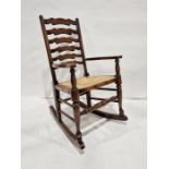 20th century ladderback rocking chair with rush seating