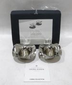 Pair of Georg Jensen boxed stainless steel candle holders (2)