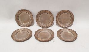 Set of six 20th century Tiffany & Co silver-coloured pin dishes, 6.3ozt, in red case