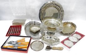 Electroplated wares to include trays, toastrack, pedestal bowl, etc (1 box)