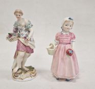 19th century Meissen porcelain figure of classical maiden with basket of flowers, 13cm high and