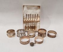 Three sterling silver napkin rings, three further napkin rings, set of six continental silver and