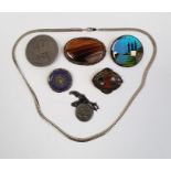 Silver-coloured metal and agate set brooch with brown striped stone, Scottish hardstone set silver-