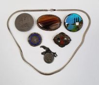Silver-coloured metal and agate set brooch with brown striped stone, Scottish hardstone set silver-