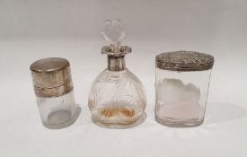 Three silver-topped glass bottles, various styles, dates and makers (3)