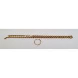 9ct gold fine wedding band and 9ct gold rope-pattern chain necklace (damaged), 5g total approx. (2)