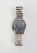 Gent's stainless steel Omega automatic wristwatch with square and slightly convex blue dial, baton