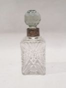 Silver-mounted square glass scent bottle
