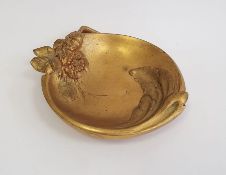 After Albert Marionnet Art Nouveau gilded bronze Vide Poche small tray cast with flowers and leaves,