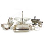 Electroplated wares to include basket with swing handle, on foot, etc (1 box)
