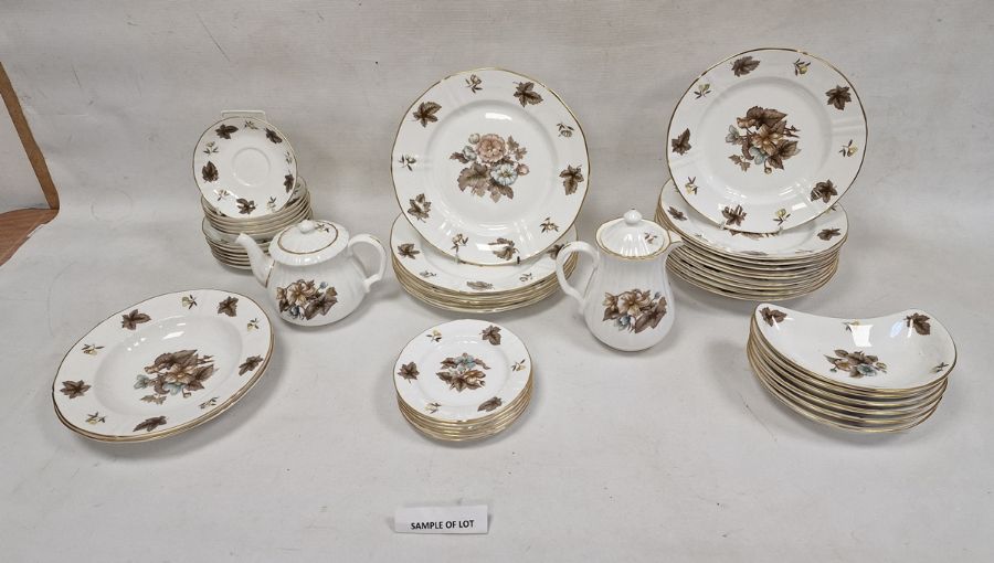 Royal Worcester china dinner service, mainly for six, decorated in brown and blue with foliage and - Image 2 of 4