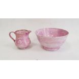 Sunderland pink lustre cream jug and bowl, Steven Long Antiques label to base