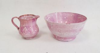 Sunderland pink lustre cream jug and bowl, Steven Long Antiques label to base