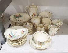 Crown Staffordshire 'Pan' design part tea set, mainly for six plus, decorated with hollyhocks to