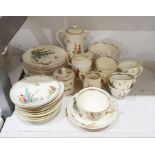 Crown Staffordshire 'Pan' design part tea set, mainly for six plus, decorated with hollyhocks to