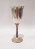 20th century silver goblet, the stem as entwined naturalistic trees, with 'A' surmounted by crown,
