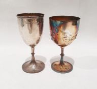 Two Victorian silver goblets with gilt washed interiors, one with cut wreath decoration and a disc