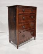 20th century mahogany and strung chest of four long drawers, on turned supports, 76cm x 100cm