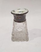 Continental silver, glass and enamel scent bottle with silver top and enamel decoration and glass