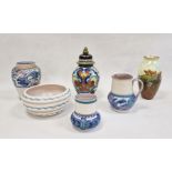 Carter Stabler Adams bluebird jug, shouldered and tapering, 18cm high, similar jug, 14cm high,